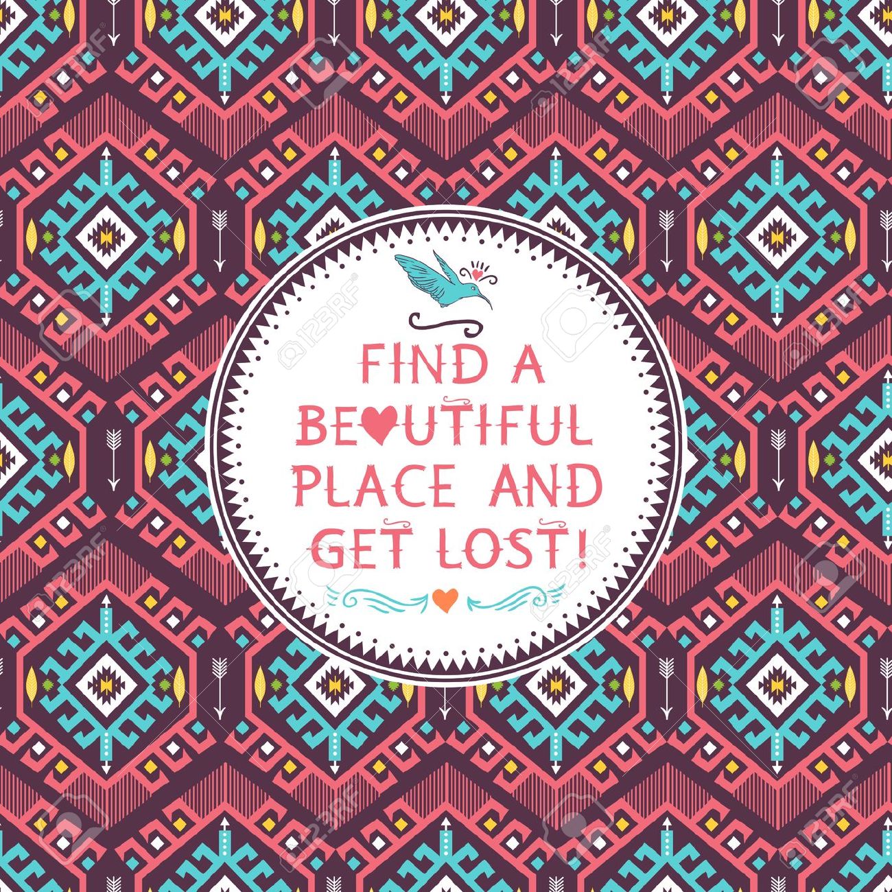 24084209-Hipster-seamless-colorful-tribal-pattern-with-geometric-elements-and-quotes-typographic-text-Stock-Vector